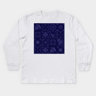 Mexican Blue Talavera Tile Pattern by Akbaly Kids Long Sleeve T-Shirt